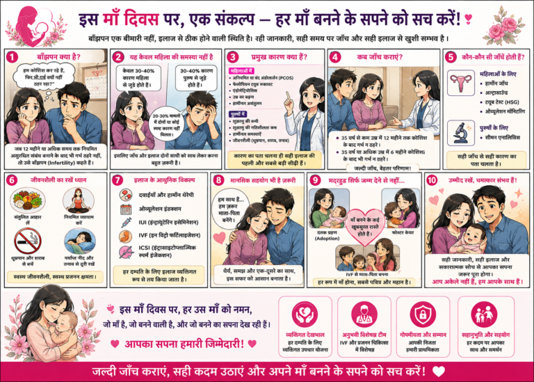 Mother’s Day infertility awareness educational comic poster in Hindi