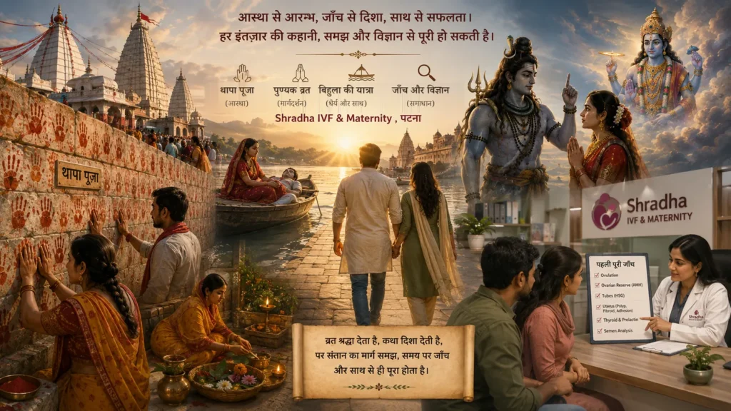 आस्था से आरम्भ, जाँच से दिशा — थापा पूजा, पुण्यक व्रत, बिहुला की यात्रा और जाँच-विज्ञान; Shradha IVF पटना का सावन विशेष